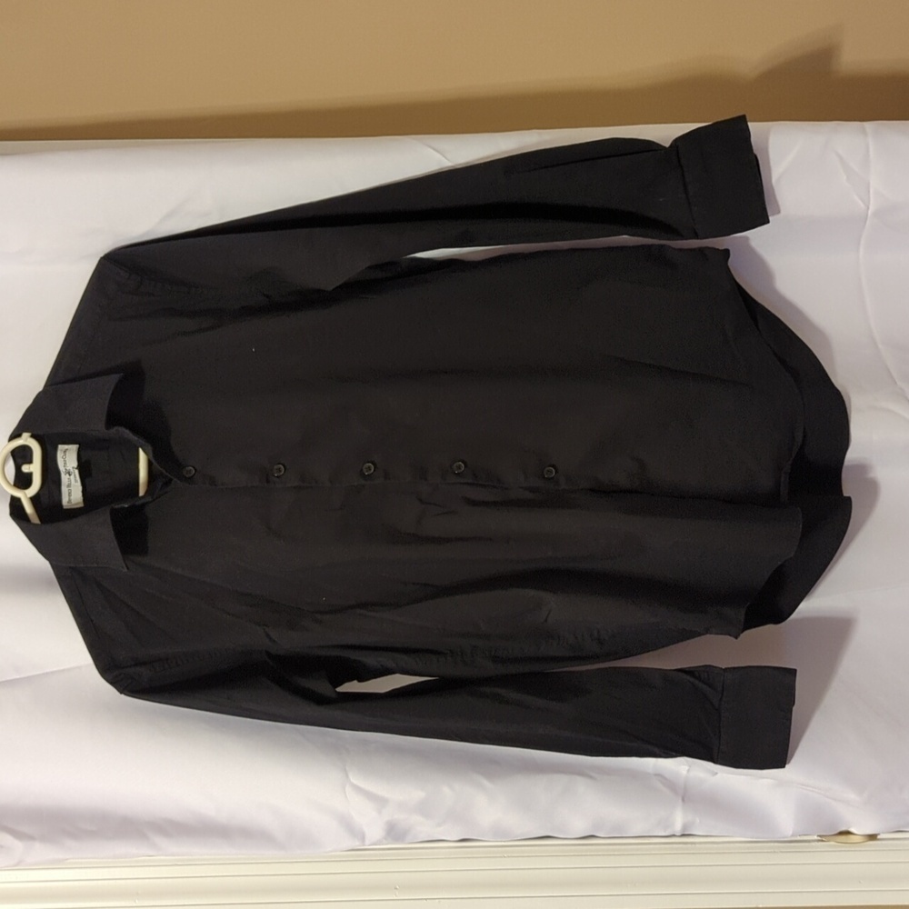 Beverly Hills Polo Club Mens Button-Up Shirt Long Sleeve Black textured S